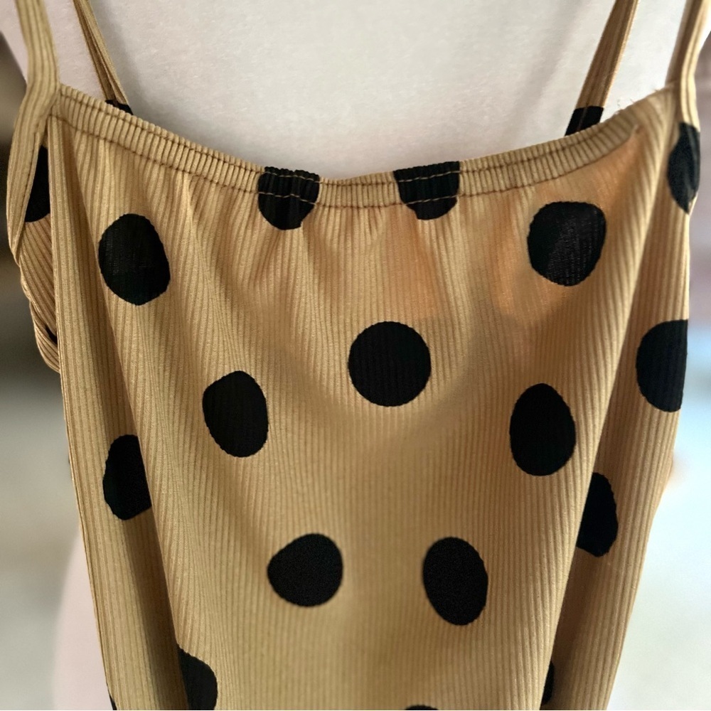 Nasty Gal Bodysuit Tan Polka Dot Ribbed Knit Sleeveless 2 - Picture 4 of 12